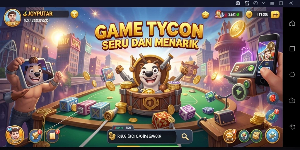 Tangkapan layar gameplay JOYPUTAR yang menunjukkan aktivitas membangun usaha.
