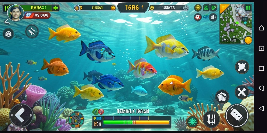 Gameplay R6R6 dengan aksi menembak ikan yang seru.